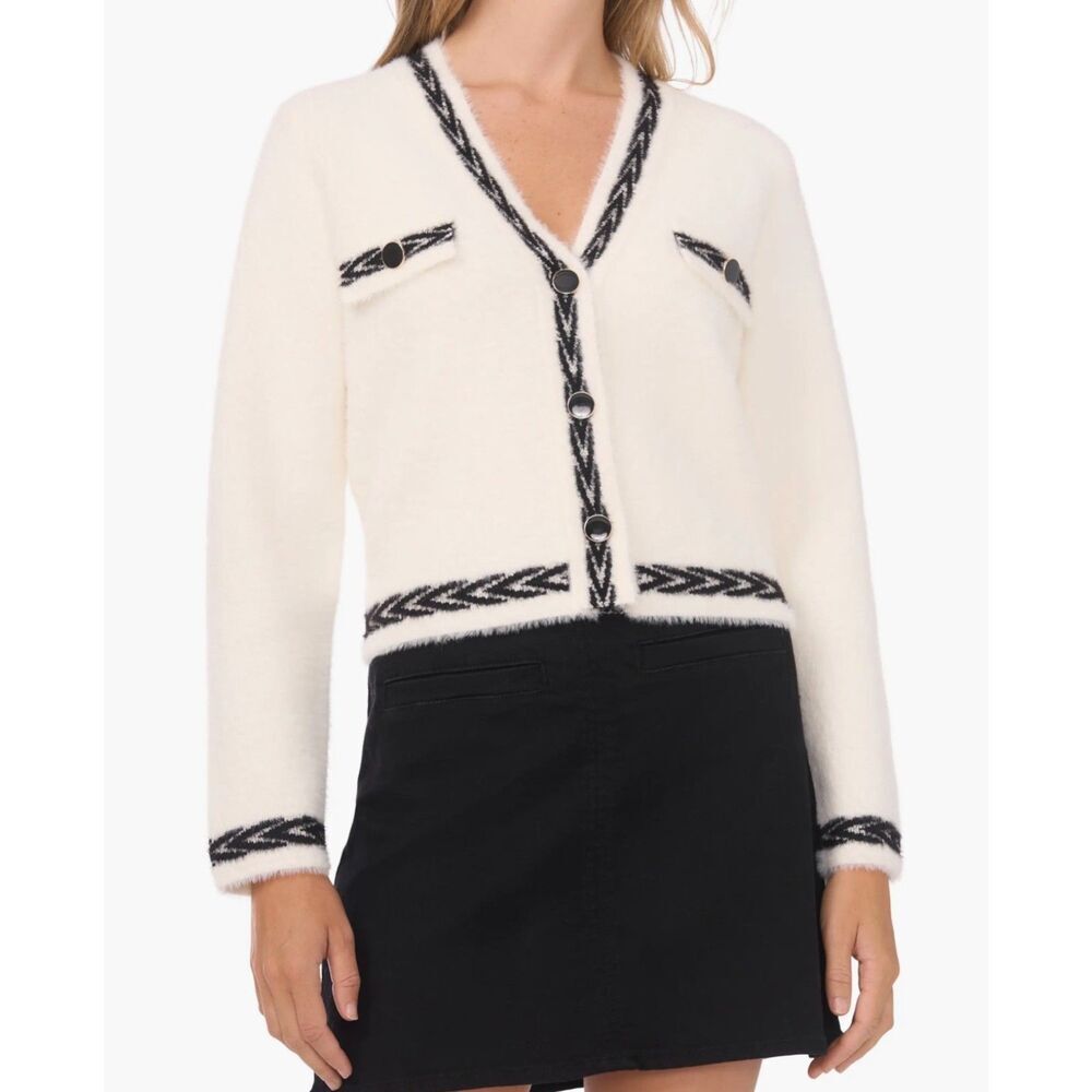 Vince Camuto Cream Colorblock Knit Jacket Tailored Blazer Size M NWT